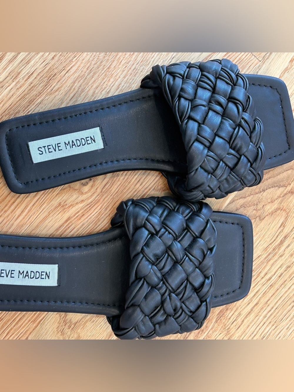 Steve Madden Mora Woven Black Slide Sandals - Women's Size 6.5